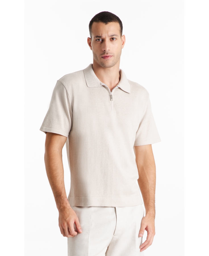 Tricot Cotton Blend Polo Zíper Mc Areia