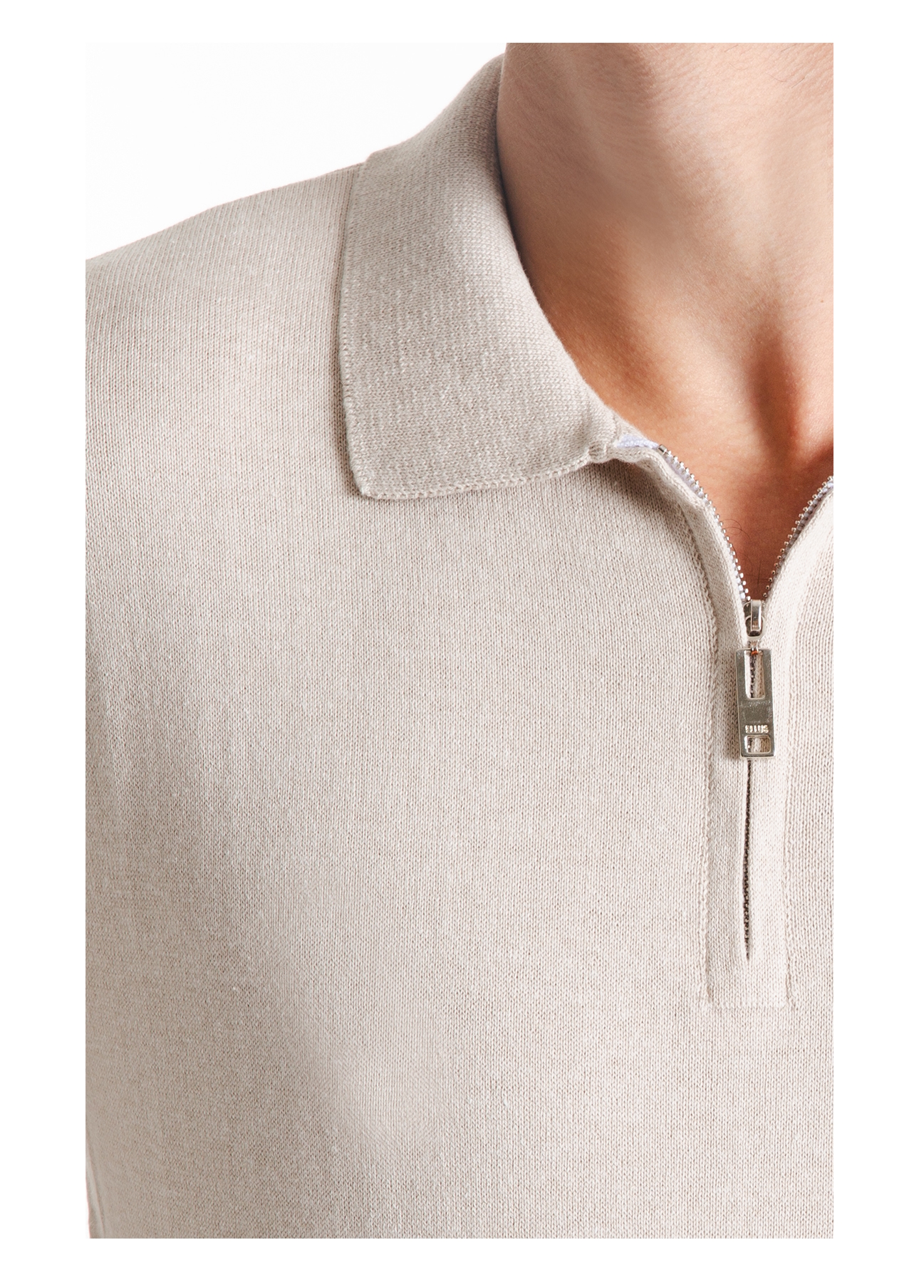 Tricot Cotton Blend Polo Zíper Mc Areia