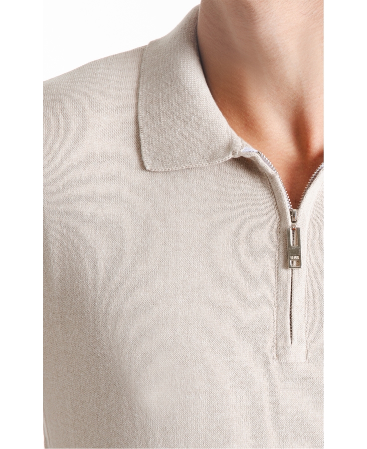 Tricot Cotton Blend Polo Zíper Mc Areia