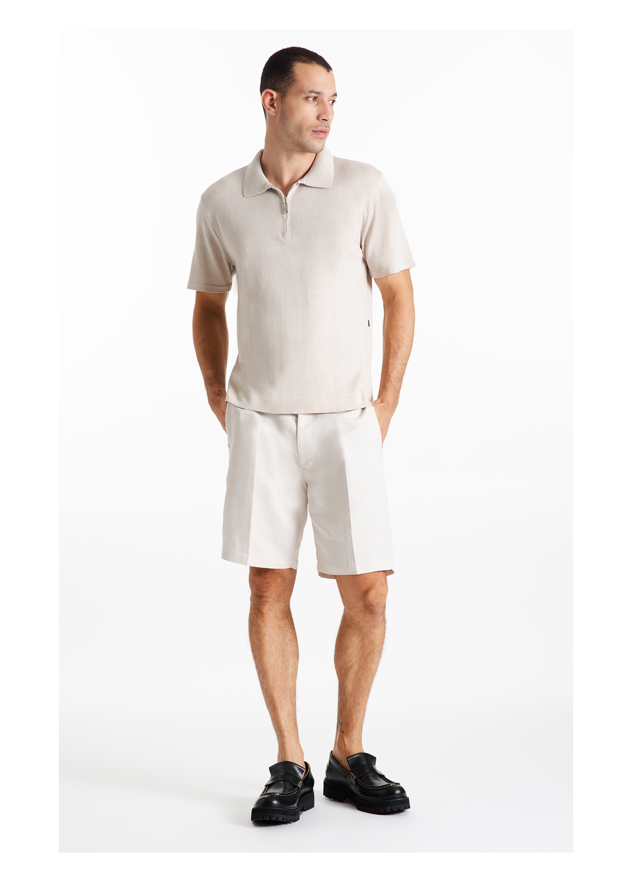 Tricot Cotton Blend Polo Zíper Mc Areia