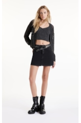 Tricot Flamme Cardigan Fishnet Chumbo Mescla