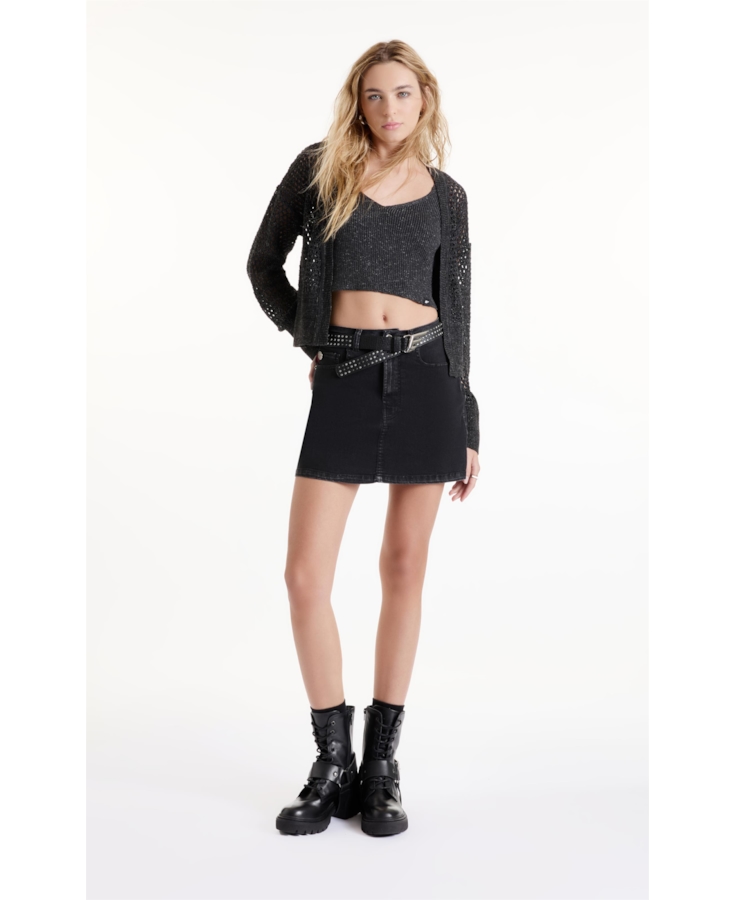 Tricot Flamme Cardigan Fishnet Chumbo Mescla