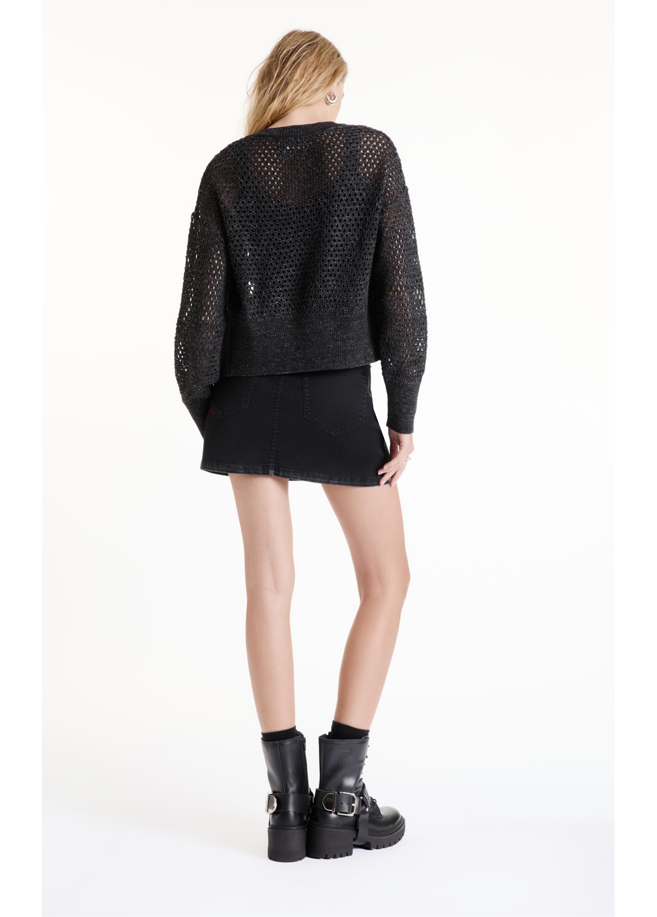 Tricot Flamme Cardigan Fishnet Chumbo Mescla