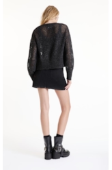 Tricot Flamme Cardigan Fishnet Chumbo Mescla