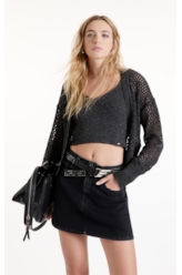 Tricot Flamme Cardigan Fishnet Chumbo Mescla