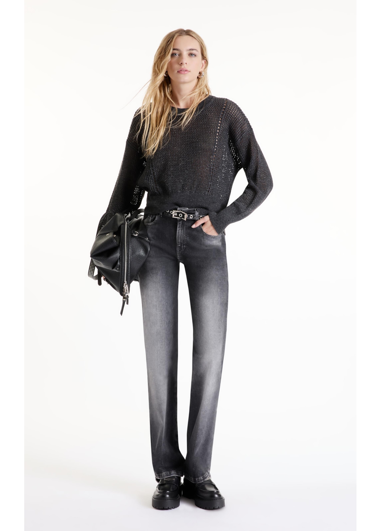 Tricot Flamme Sweater Fishnet Chumbo Mescla