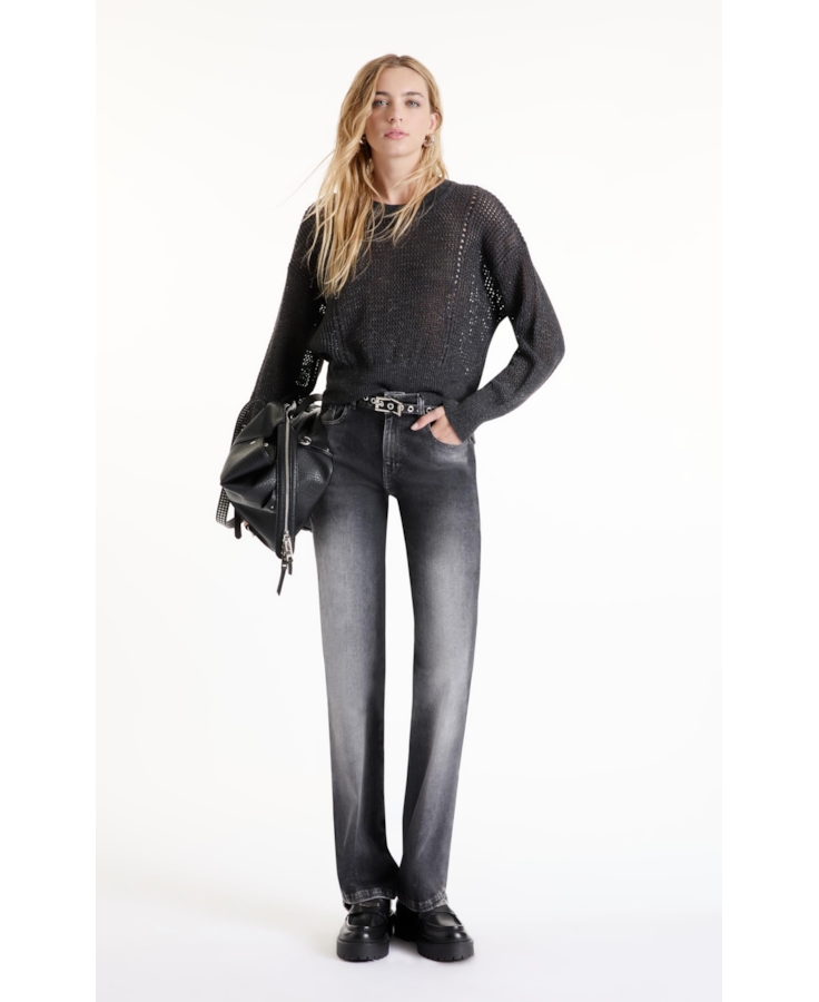 Tricot Flamme Sweater Fishnet Chumbo Mescla
