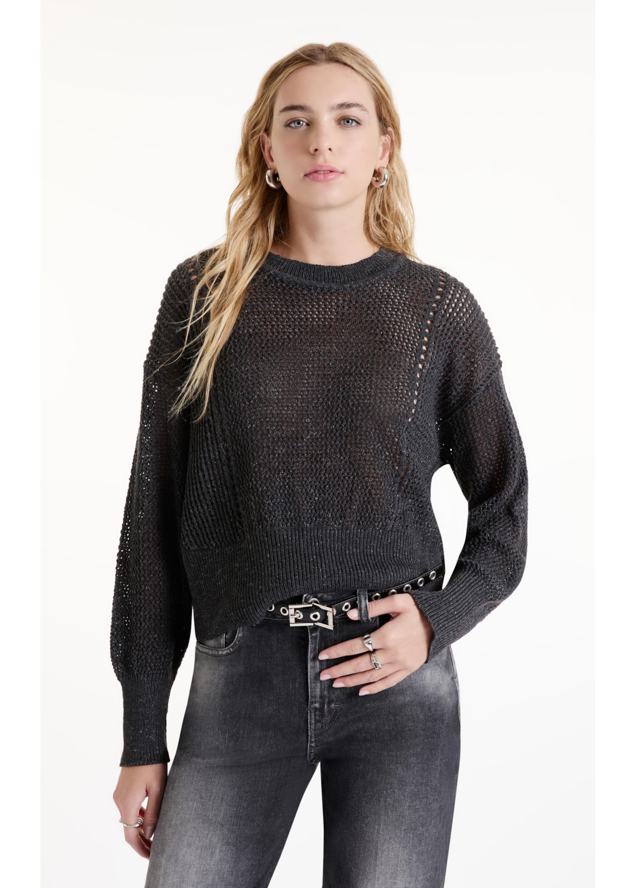 Tricot Flamme Sweater Fishnet Chumbo Mescla