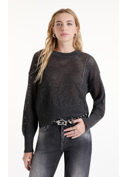 Tricot Flamme Sweater Fishnet Chumbo Mescla