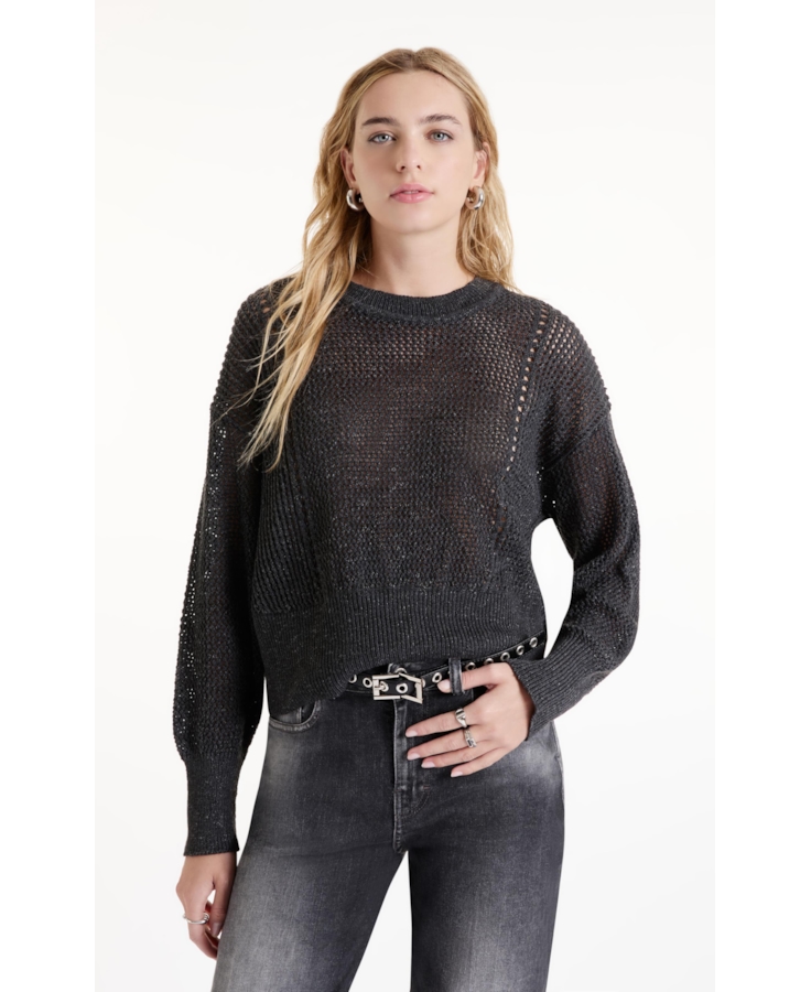 Tricot Flamme Sweater Fishnet Chumbo Mescla