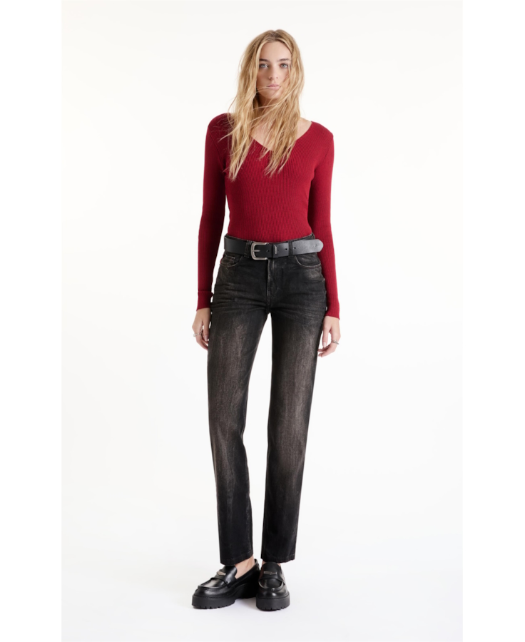 Tricot Knit Ribbed Freddo Neck Cereja