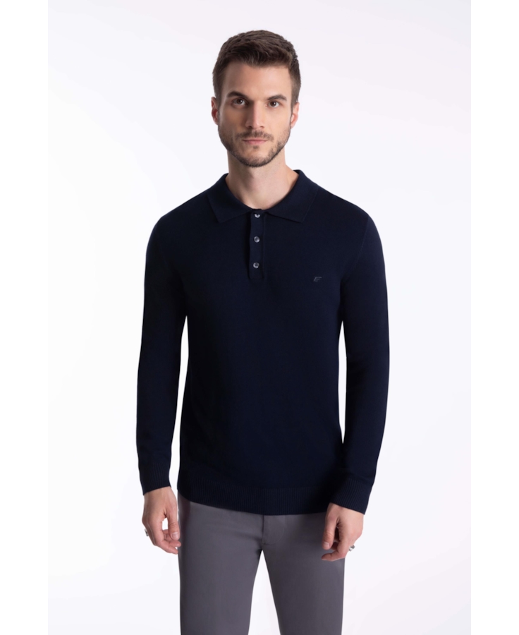 Tricot Like Sweter Polo Dark Navy