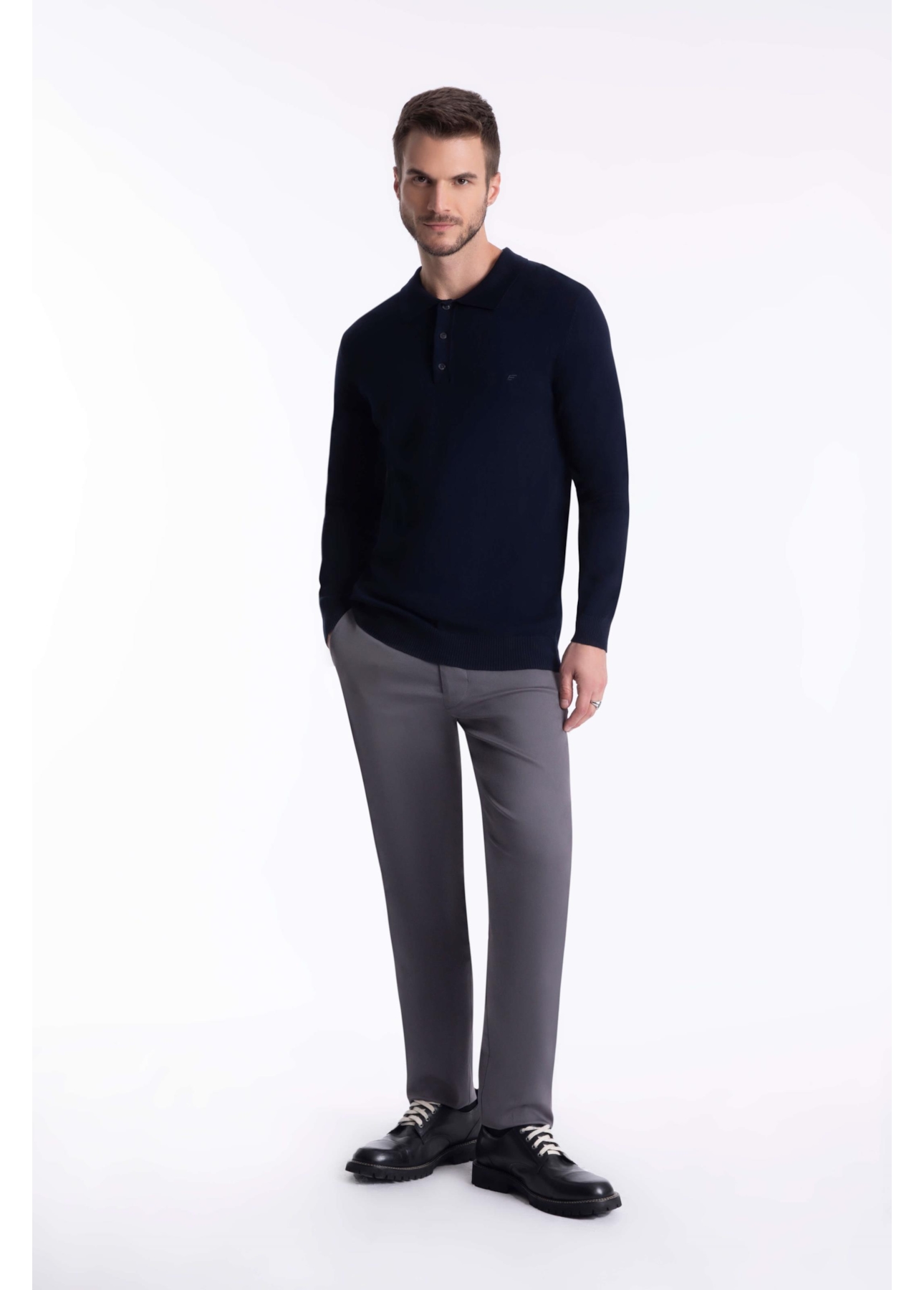 Tricot Like Sweter Polo Dark Navy