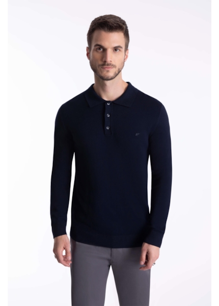 Tricot Like Sweter Polo Dark Navy