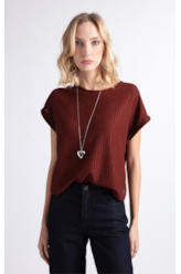 Tricot Lino Folded Sleeves Tee Bordeaux