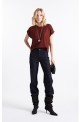 Tricot Lino Folded Sleeves Tee Bordeaux