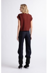 Tricot Lino Folded Sleeves Tee Bordeaux