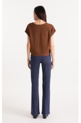 Tricot Lino Folded Sleeves Tee Marrom