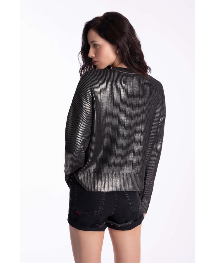 Tricot Metallic Knit Sweater Bronze
