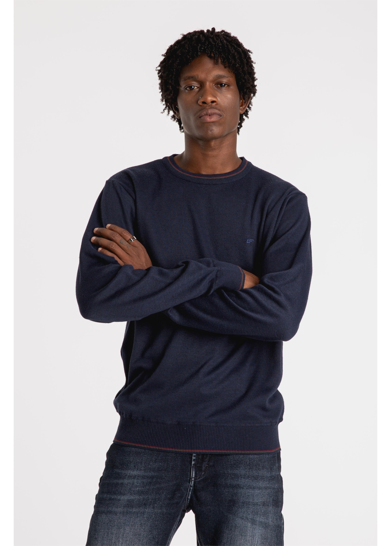 Tricot Poly Sweater Stripes Dark Navy