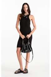 Tricot Power Knit Dress Ribbed Sleeveless Preto