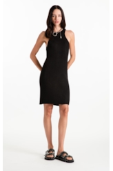 Tricot Power Knit Dress Ribbed Sleeveless Preto