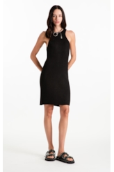 Tricot Power Knit Dress Ribbed Sleeveless Preto