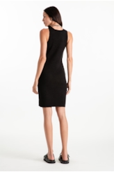 Tricot Power Knit Dress Ribbed Sleeveless Preto