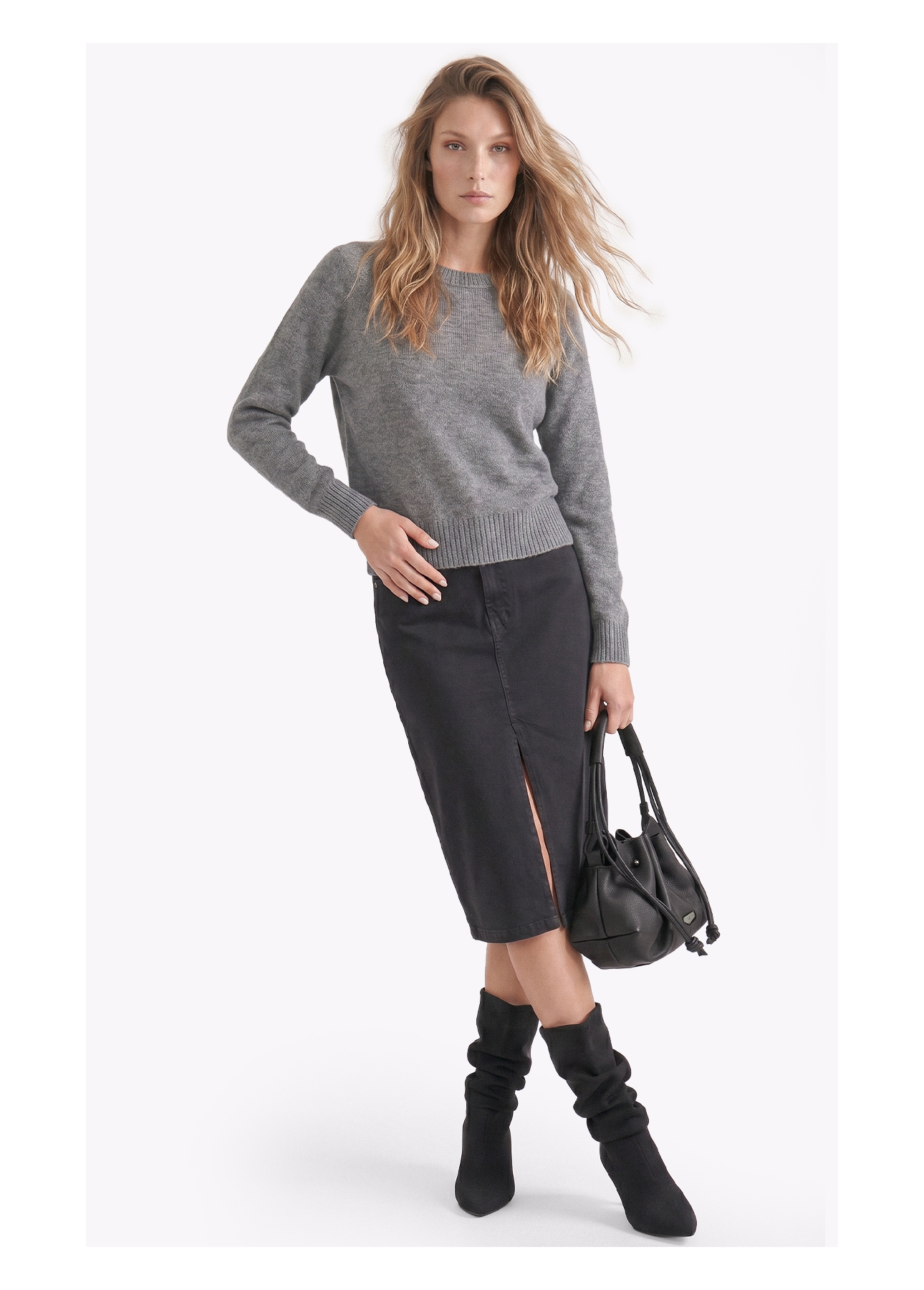 Tricot Snug Knit Sweater Cinza Medio