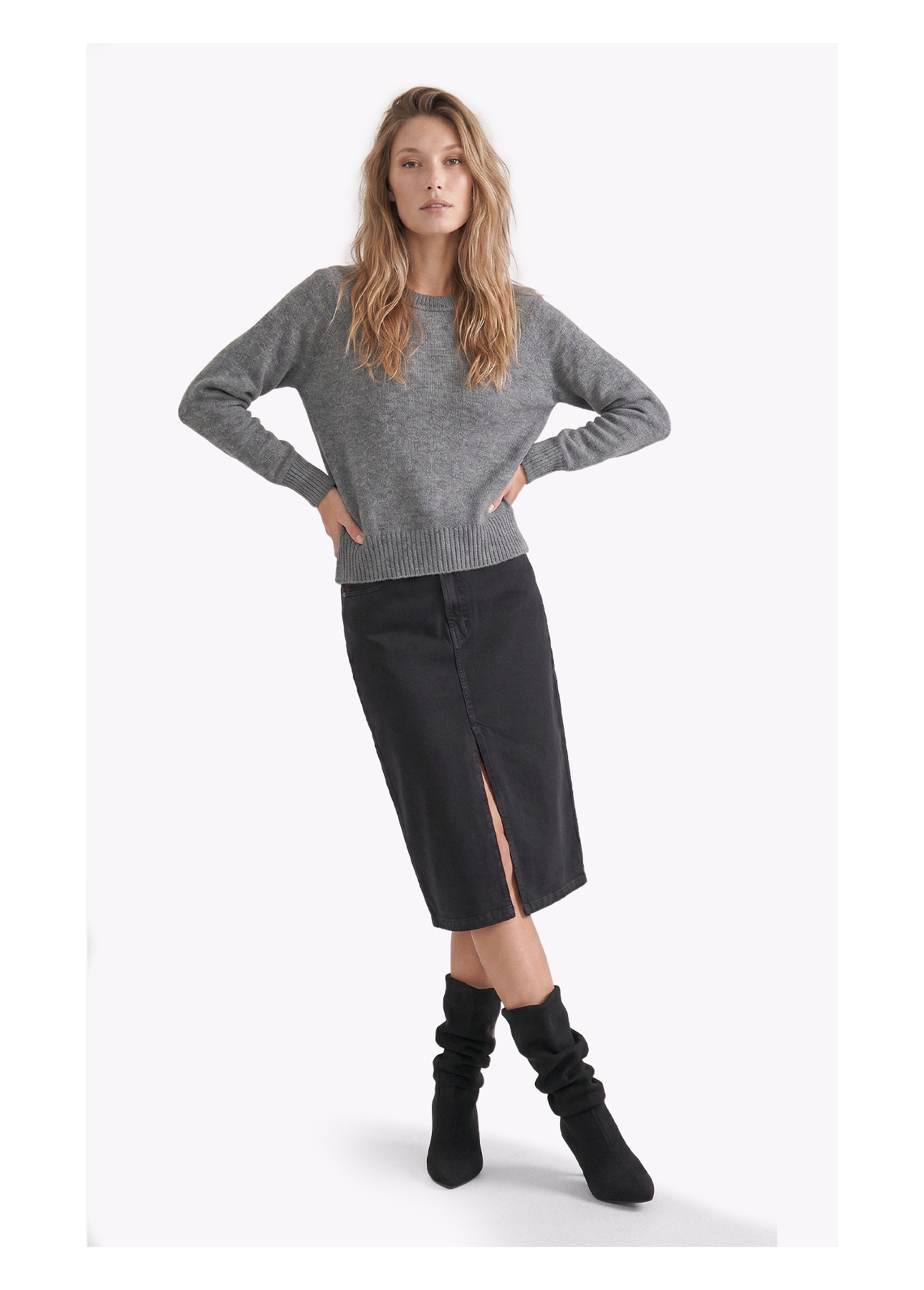 Tricot Snug Knit Sweater Cinza Medio