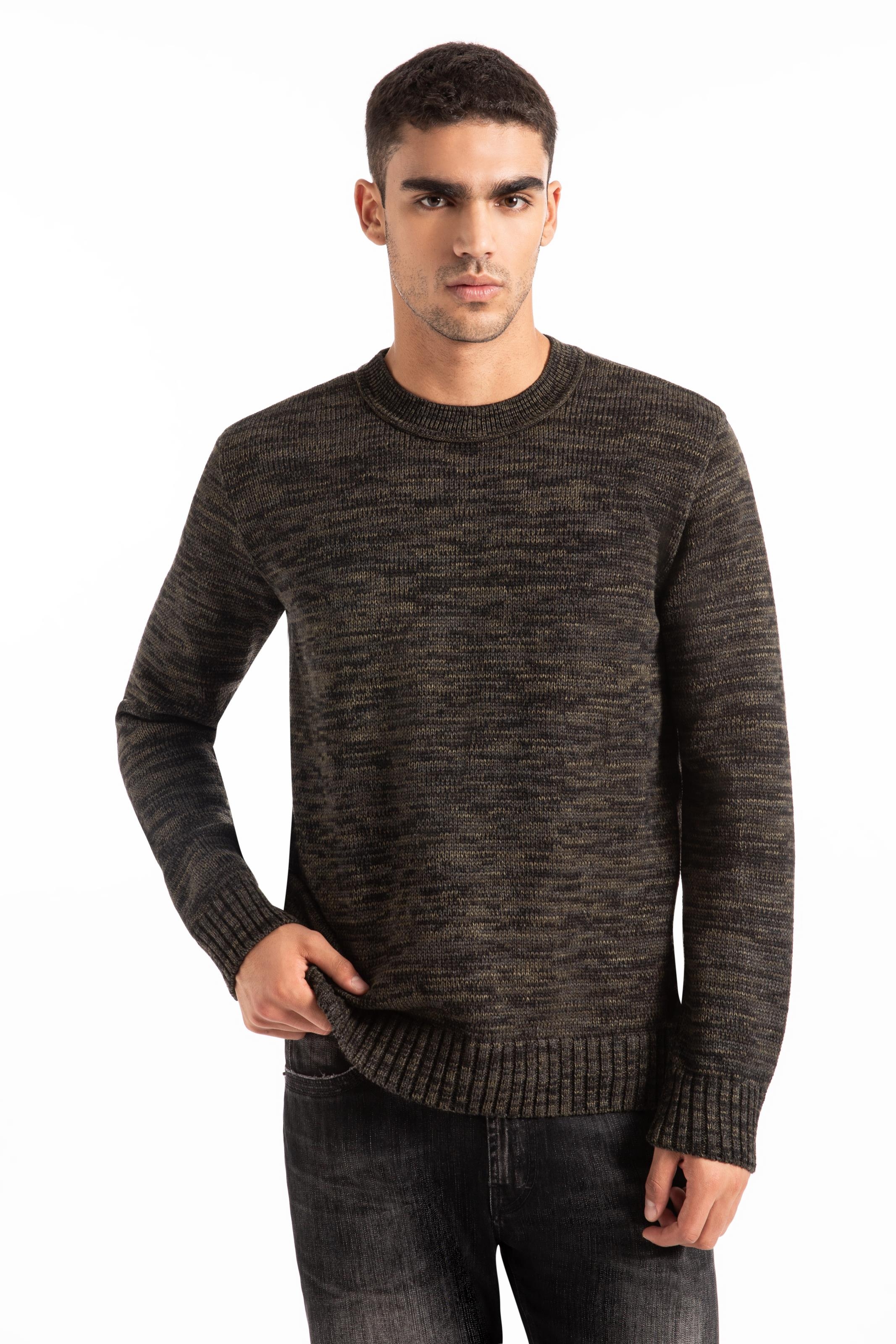 Tricot Sweater Mixed Round Neck Verde Militar