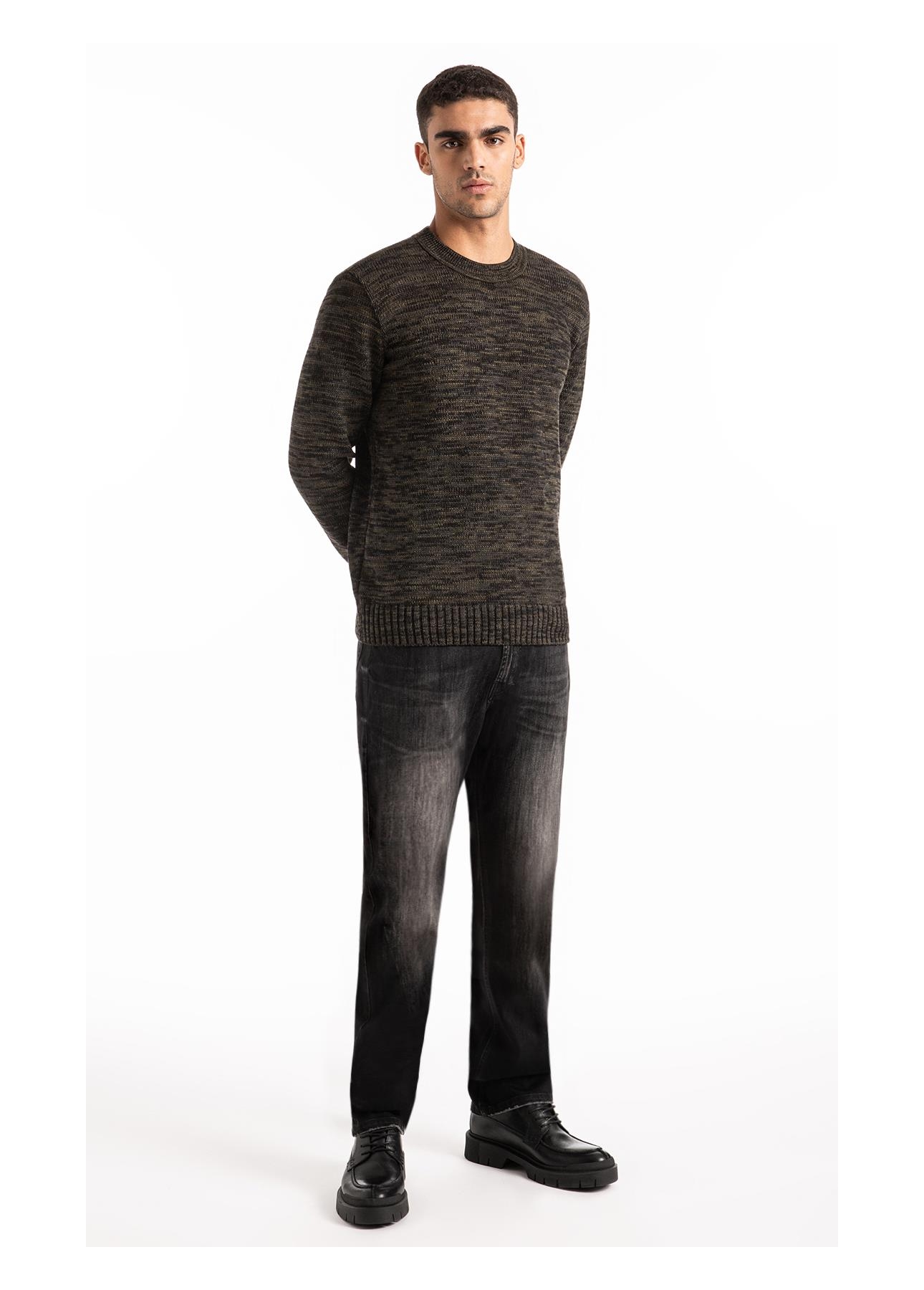 Tricot Sweater Mixed Round Neck Verde Militar