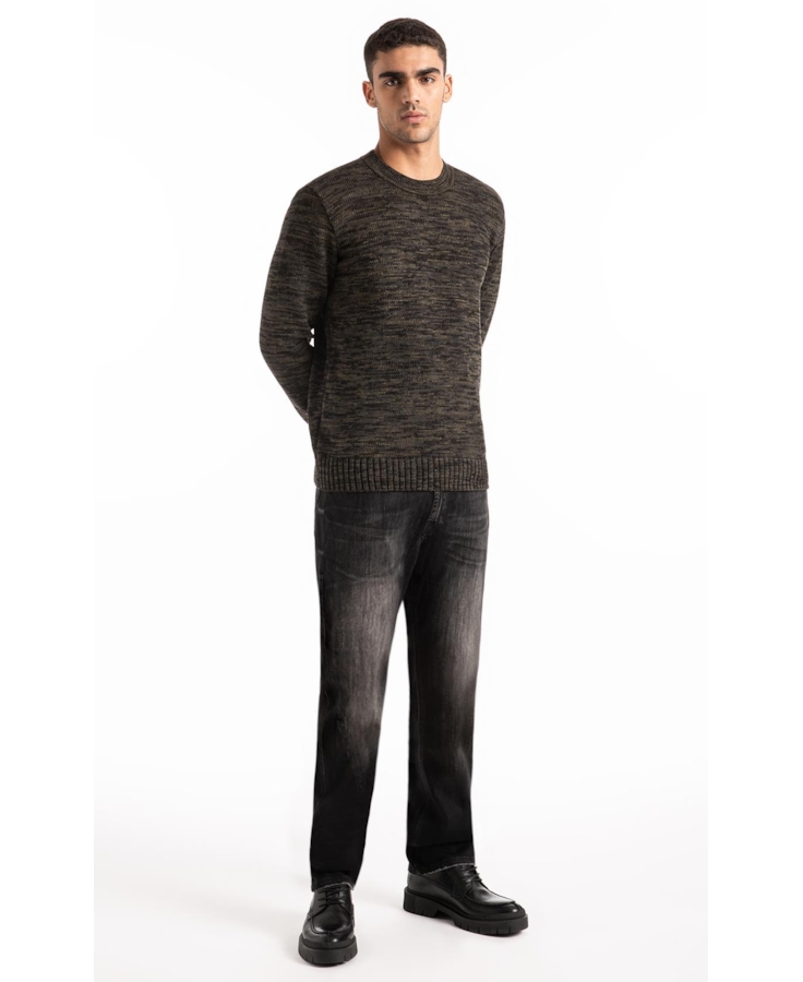 Tricot Sweater Mixed Round Neck Verde Militar