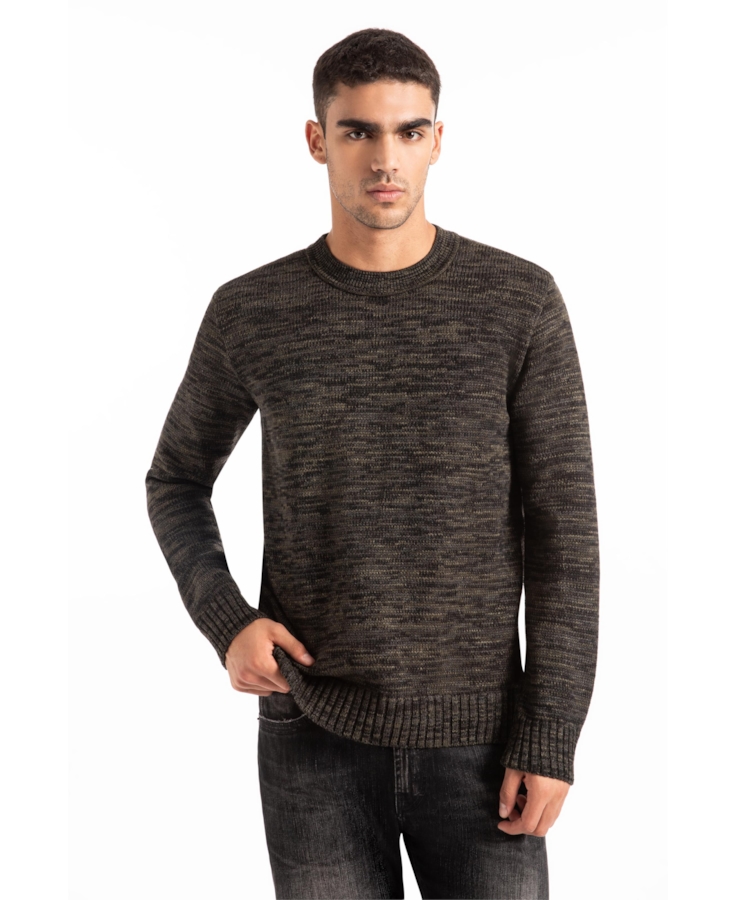 Tricot Sweater Mixed Round Neck Verde Militar