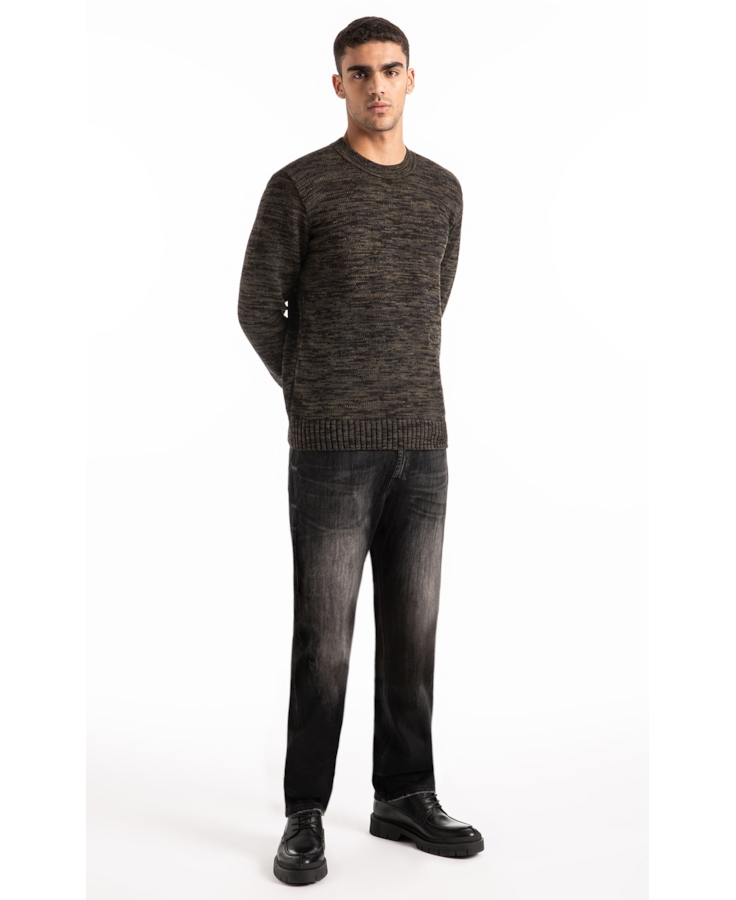 Tricot Sweater Mixed Round Neck Verde Militar