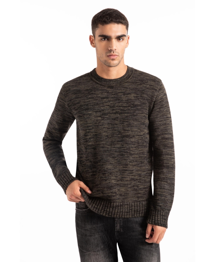 Tricot Sweater Mixed Round Neck Verde Militar