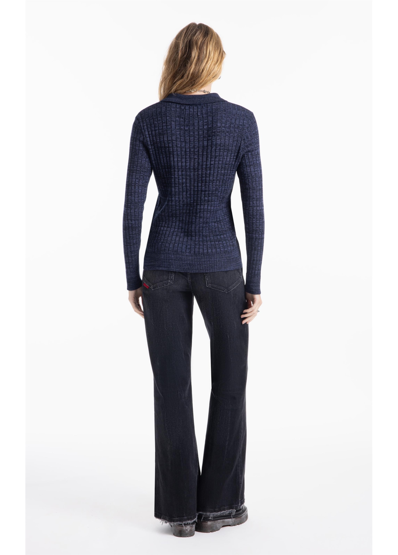 Tricot Visco Polo Ribbed Knit Dark Navy