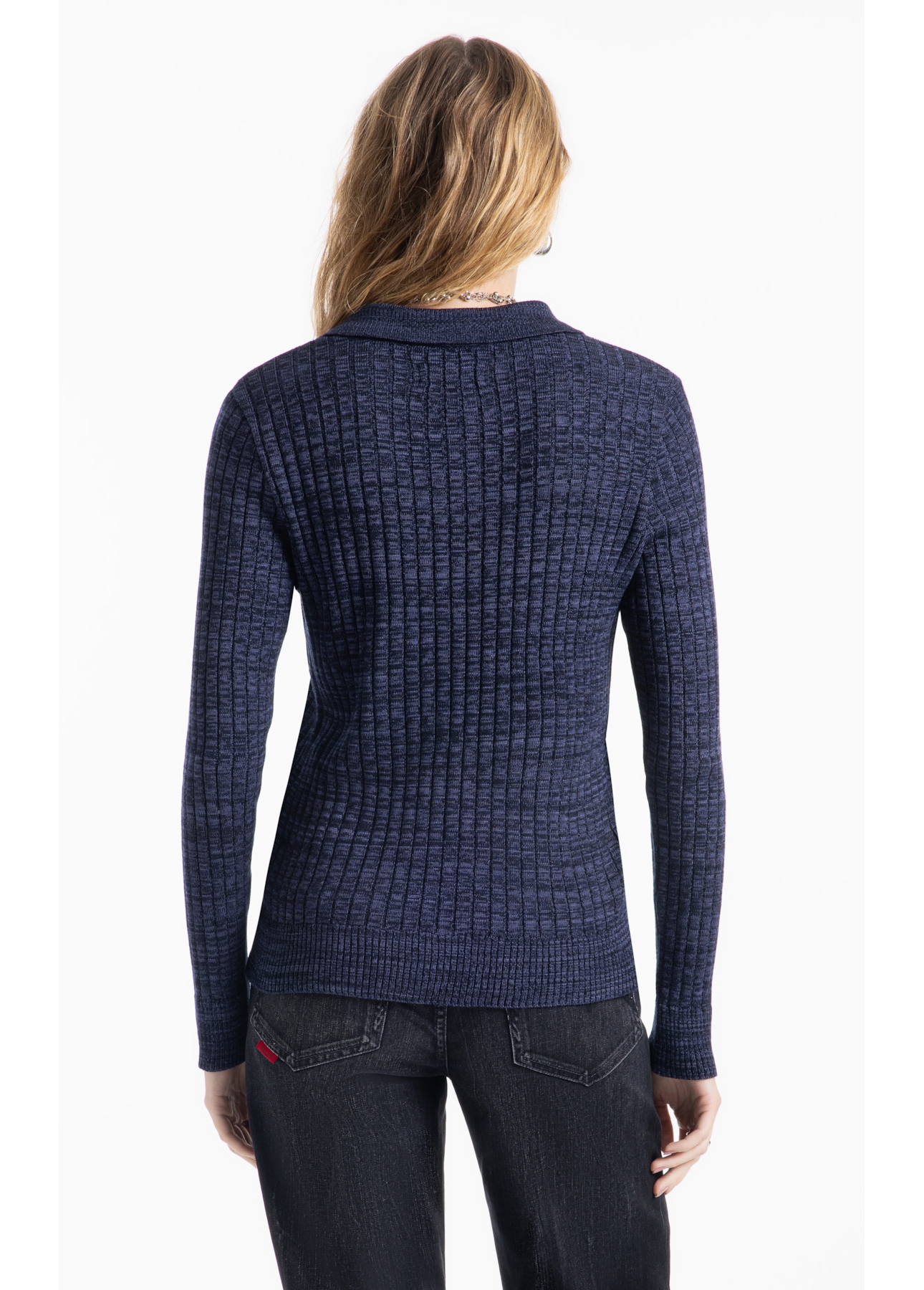 Tricot Visco Polo Ribbed Knit Dark Navy