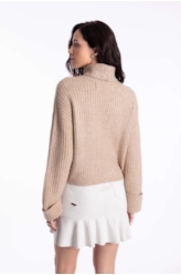 Tricot Wool Like Ribbed Turtleneck Husk