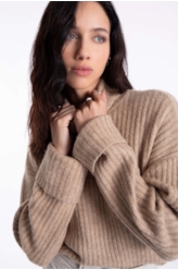 Tricot Wool Like Ribbed Turtleneck Husk