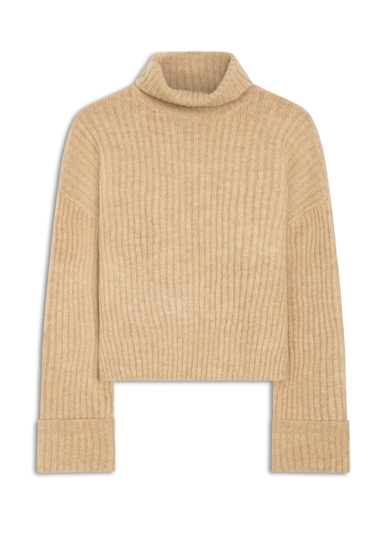 Tricot Wool Like Ribbed Turtleneck Husk