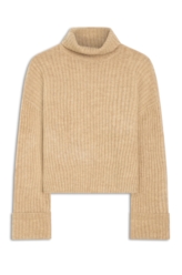 Tricot Wool Like Ribbed Turtleneck Husk