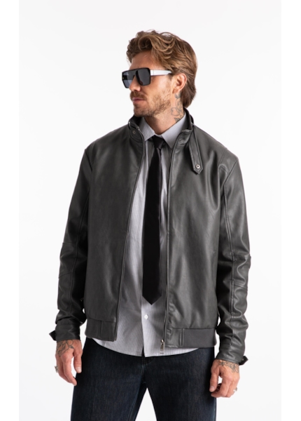 Vegan Leather Golf Rider Bomber Grafite