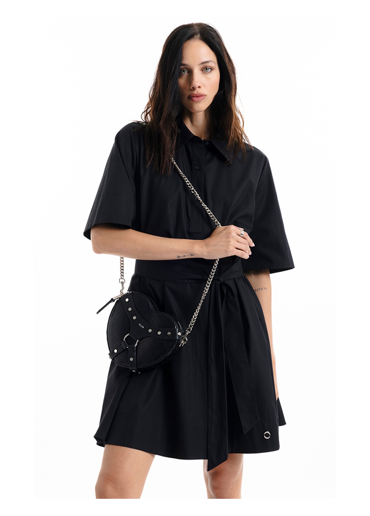 Vestido Chemise Galles Pleat Preto