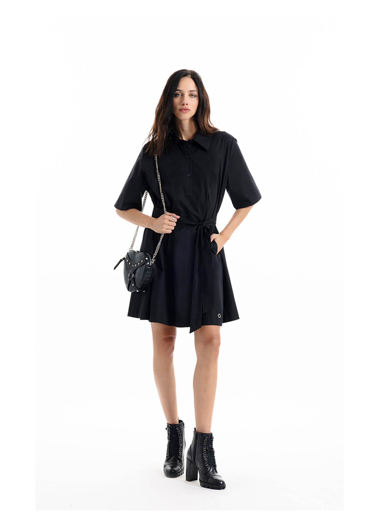 Vestido Chemise Galles Pleat Preto