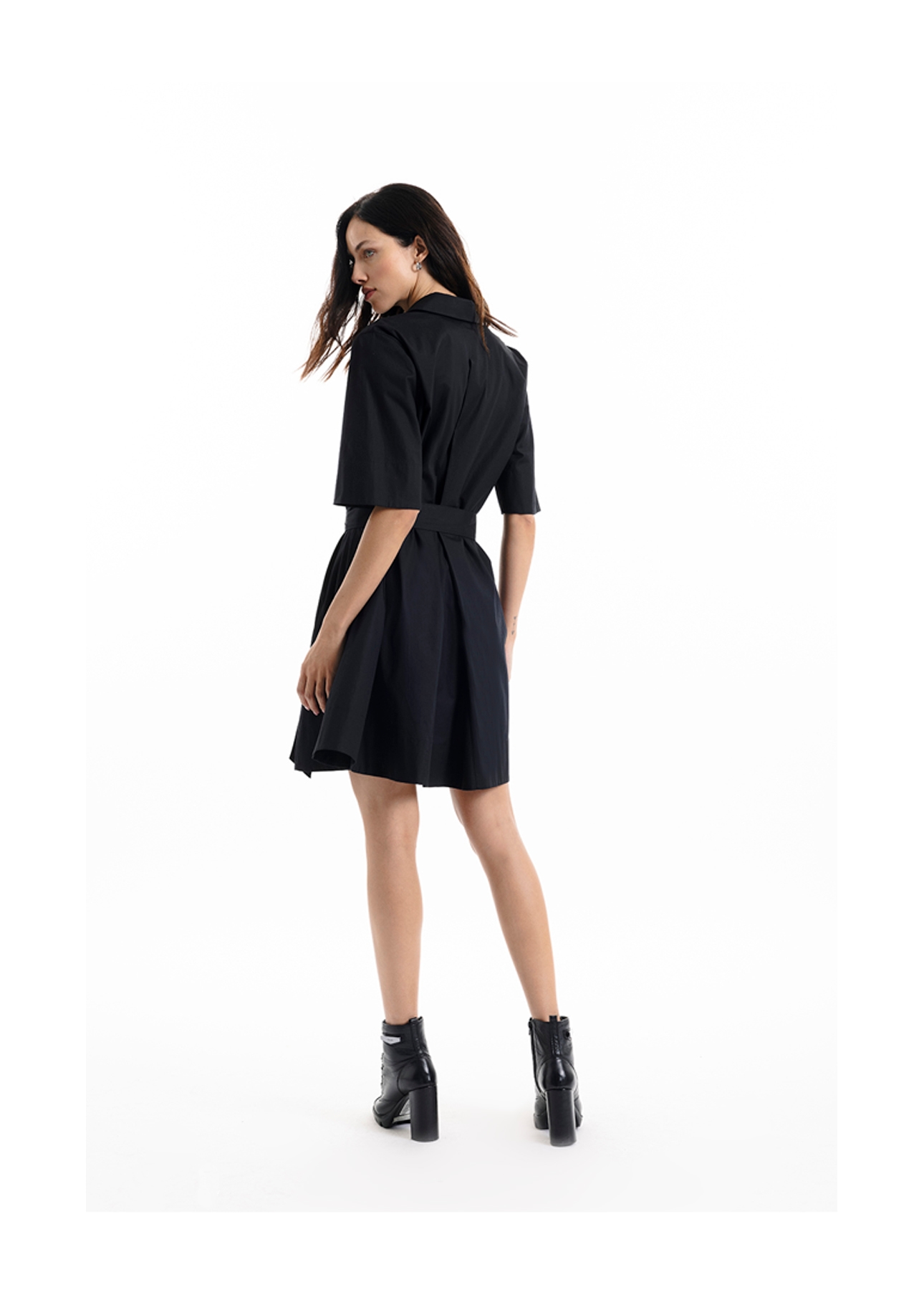 Vestido Chemise Galles Pleat Preto