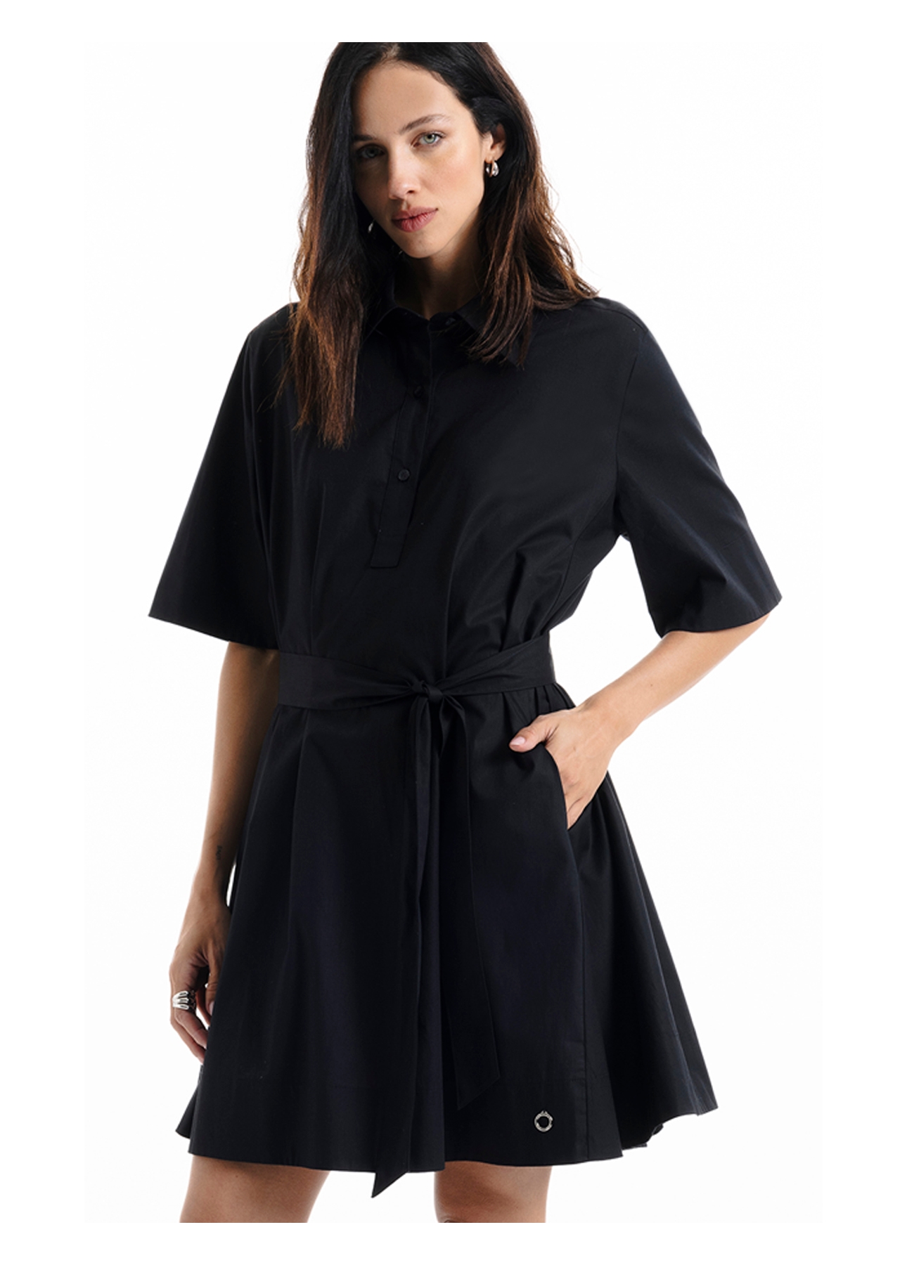 Vestido Chemise Galles Pleat Preto