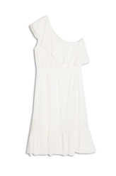 Vestido Crepe Indi Ruffle One Shoulder Off White