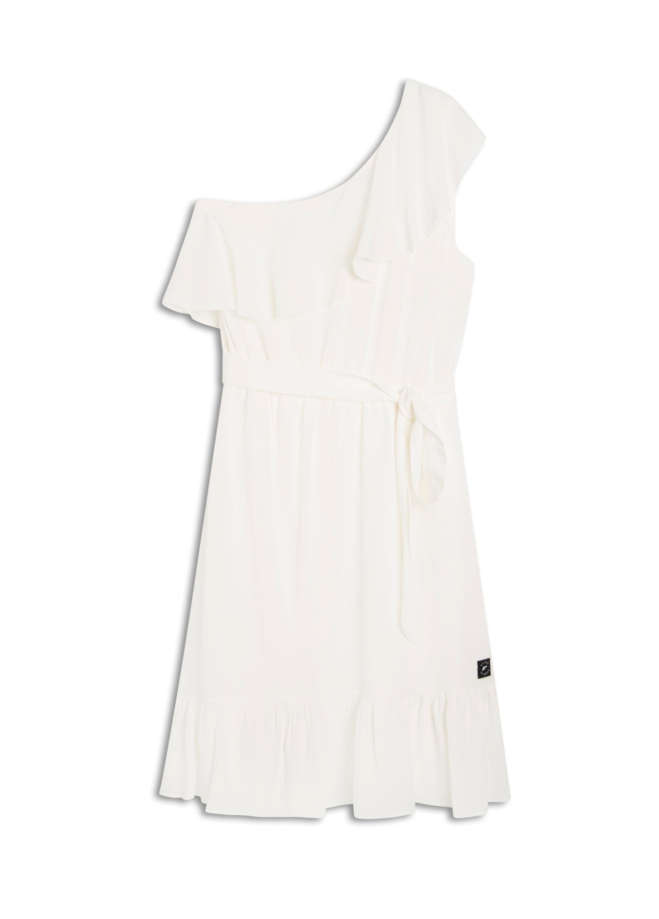 Vestido Crepe Indi Ruffle One Shoulder Off White