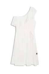 Vestido Crepe Indi Ruffle One Shoulder Off White